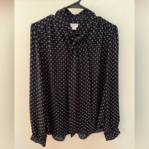 Like-New JCrew Navy Blouse with Small Floral Print and Neck Tie Accent